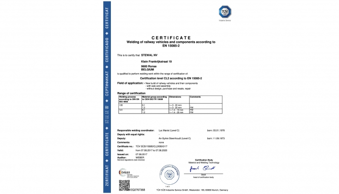 Certification EN 15085-2